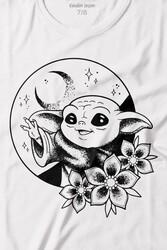 Baby Yoda Star Wars Mandalorian Ay Hilal Silüeti Baskılı Tişört Çocuk T-shirt - Thumbnail