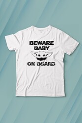 Baby Yoda Star Wars Mandalorian Beware Baby On board Baskılı Tişört Çocuk T-shirt - Thumbnail