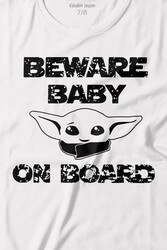 Baby Yoda Star Wars Mandalorian Beware Baby On board Baskılı Tişört Çocuk T-shirt - Thumbnail