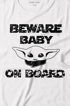 Baby Yoda Star Wars Mandalorian Beware Baby On board Baskılı Tişört Çocuk T-shirt