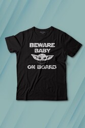 Baby Yoda Star Wars Mandalorian Beware Baby On board Baskılı Tişört Çocuk T-shirt - Thumbnail