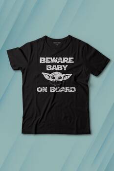 Baby Yoda Star Wars Mandalorian Beware Baby On board Baskılı Tişört Çocuk T-shirt