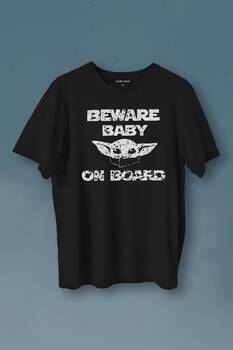 Baby Yoda Star Wars Mandalorian Beware Baby On Board Baskılı Tişört Unisex T-Shirt