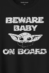 Baby Yoda Star Wars Mandalorian Beware Baby On Board Baskılı Tişört Unisex T-Shirt - Thumbnail