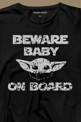 Baby Yoda Star Wars Mandalorian Beware Baby On board Uzun Kollu Tişört Baskılı T-Shirt - Thumbnail