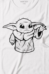 Baby Yoda Star Wars Mandalorian Silüeti Baskılı Tişört Çocuk T-shirt - Thumbnail