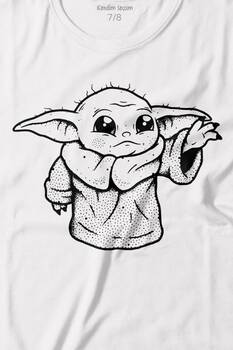 Baby Yoda Star Wars Mandalorian Silüeti Baskılı Tişört Çocuk T-shirt