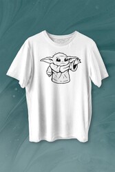 Baby Yoda Star Wars Mandalorian Silüeti Baskılı Tişört Unisex T-shirt - Thumbnail