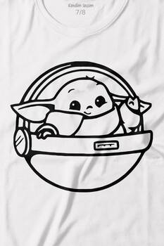 Baby Yoda Star Wars Mandalorian Uzay Mekiği Baskılı Tişört Çocuk T-shirt