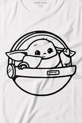 Baby Yoda Star Wars Mandalorian Uzay Mekiği Baskılı Tişört Çocuk T-shirt - Thumbnail