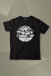 Baby Yoda Star Wars Mandalorian Uzay Mekiği Baskılı Tişört Çocuk T-shirt - Thumbnail