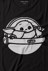 Baby Yoda Star Wars Mandalorian Uzay Mekiği Baskılı Tişört Çocuk T-shirt - Thumbnail