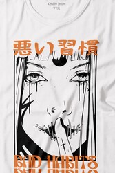 Bad Habbits Japonca Kötü Alışkanlık Baskılı Tişört Çocuk T-shirt - Thumbnail