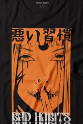 Bad Habbits Japonca Kötü Alışkanlık Baskılı Tişört Çocuk T-shirt - Thumbnail