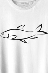 Balık Silüeti Çizimi Fish Vector Baskılı Tişört Unisex T-shirt - Thumbnail