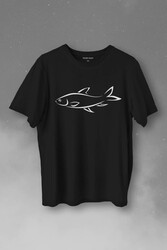 BAlik Silüeti Çizimi Fish Vector Baskılı Tişört Unisex T-Shirt - Thumbnail