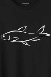 BAlik Silüeti Çizimi Fish Vector Baskılı Tişört Unisex T-Shirt - Thumbnail