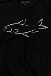 Balık Silüeti Çizimi Fish Vector Uzun Kollu Tişört Baskılı T-Shirt - Thumbnail