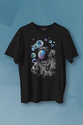 Baloncuk Köpük Tabancası Uzayda Astronot Cosmos Balon Baskılı Tişört Unisex T-shirt - Thumbnail