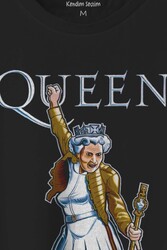 Baskılı Siyah T-shirt Queen Kraliçe Elizabeth The Crown Unisex Tişört - Thumbnail