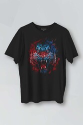 Baskılı Unisex T-shirt Tiger Bordo Wild Life Mavi Kaplan Tasarım Tişört - Thumbnail