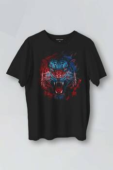 Baskılı Unisex T-shirt Tiger Bordo Wild Life Mavi Kaplan Tasarım Tişört