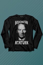 Başkomutan Atatürk Mavi Gözlü Gazi Reis Baş Komutan Uzun Kollu Tişört Baskılı T-Shirt - Thumbnail