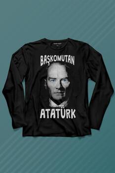 Başkomutan Atatürk Mavi Gözlü Gazi Reis Baş Komutan Uzun Kollu Tişört Baskılı T-Shirt