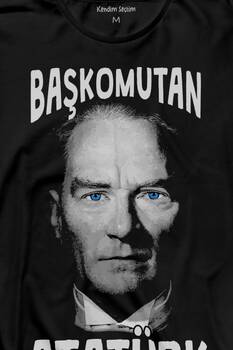 Başkomutan Atatürk Mavi Gözlü Gazi Reis Baş Komutan Uzun Kollu Tişört Baskılı T-Shirt