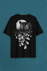 Baykuş Dolunay Owl Sırt Ön Baskılı Oversize Tişört Unisex T-Shirt - Thumbnail