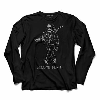 Become Death Skull Tüfek Silah Kuru Kafa Skeleton Baskılı Tişört Unisex T-Shirt