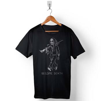 Become Death Skull Tüfek Silah Kuru Kafa Skeleton Baskılı Tişört Unisex T-Shirt