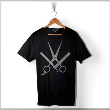 Berber Barber Kuaför Makas Tarak Saç Sakal Baskılı Tişört Unisex T-Shirt