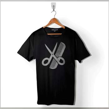 Berber Barber Kuaför Makas Tarak Saç Sakal Traş Baskılı Tişört Unisex T-Shirt