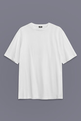 Beyaz Oversize Basic T-shirt Unisex Tişört - Thumbnail