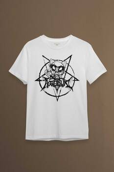 Beyaz Unisex Aggretsuko Agresif Retsuko Gotik Japon Anime Manga Metal Gothic Baskılı T-shirt