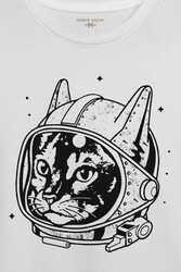 Beyaz Unisex Kedi Kozmonot Meow Astronot Cat NASA Uzay Baskılı T-shirt - Thumbnail