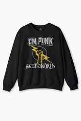 Bisiklet Yaka Sweatshirt Best In The World CM Punk Karma Dövüş Gym Spor Siyah Baskılı Sweat - Thumbnail