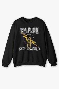 Bisiklet Yaka Sweatshirt Best In The World CM Punk Karma Dövüş Gym Spor Siyah Baskılı Sweat 