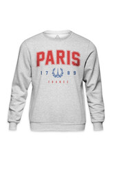 Bisiklet Yaka Sweatshirt Paris France 1789 Fransa Yazı Baskılı Gri Sweet - Thumbnail