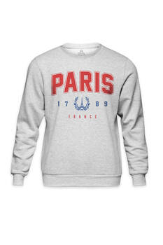 Bisiklet Yaka Sweatshirt Paris France 1789 Fransa Yazı Baskılı Gri Sweet