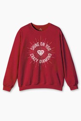 Bisiklet Yaka Sweatshirt Shine On You Crazy Diamond Pink Floyd Baskılı Sweat - Thumbnail