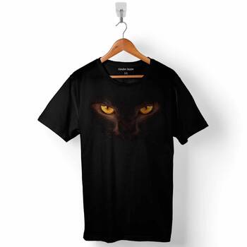 Black Cat Eye Kedi Göz Baskılı Tişört Unisex T-Shirt