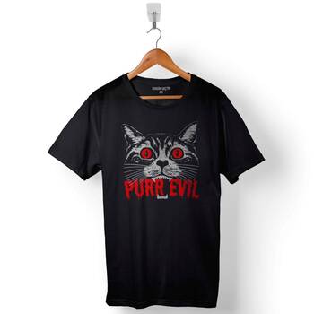 Black Cat Purr Evıl Kara Kedi Baskılı Tişört Unisex T-Shirt