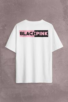 Black Pink BlackPink Logo Sırt Ön Baskılı Oversize Tişört Unisex T-Shirt