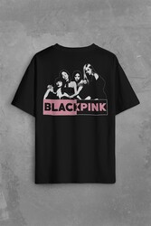 Black Pink Grubu Karakterleri Sanatçıları Sırt Ön Baskılı Oversize Tişört Unisex T-Shirt - Thumbnail