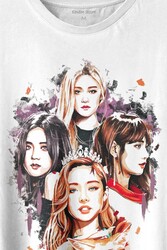 Black Pink Kızları Jennie Rose Lisa Jisoo Baskılı Tişört Unisex T-shirt - Thumbnail