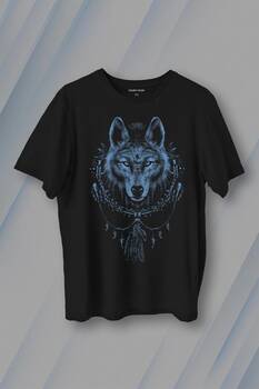 Bozkurt Kurt Kafası Wolf Mavi Baskılı Tişört Unisex T-Shirt