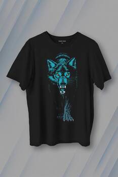 Bozkurt Kurt Kafası Wolf Mavi Bozkurt Baskılı Tişört Unisex T-Shirt