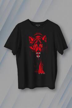 Bozkurt Kurt Kafası Wolf Sarı Kırmızı Baskılı Tişört Unisex T-Shirt